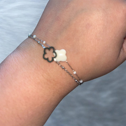 Bracelet en argent double feuille en acier inoxydable