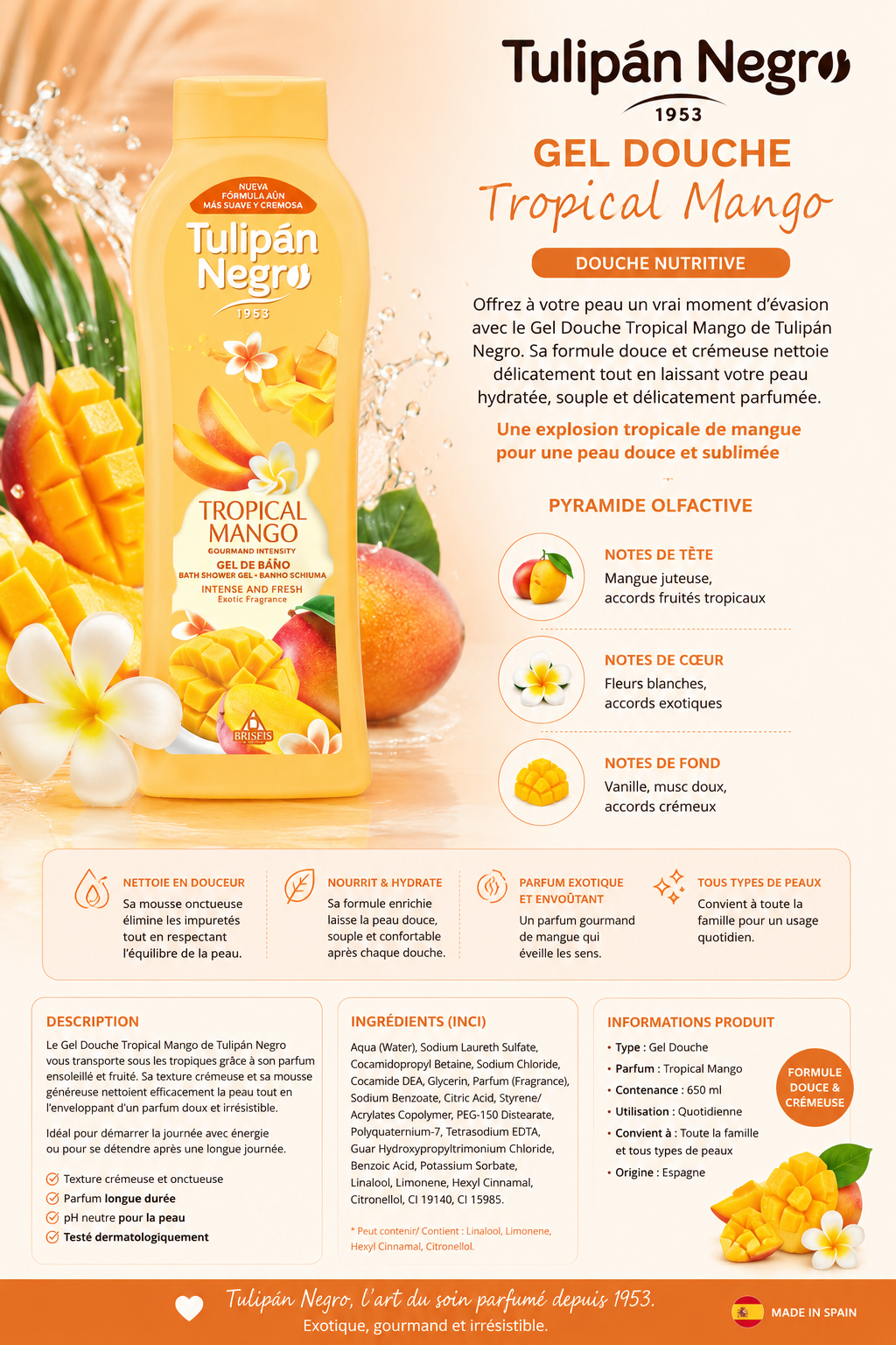 🥭 Tulipán Negro Tropical Mango – Gel Douche 650 ml