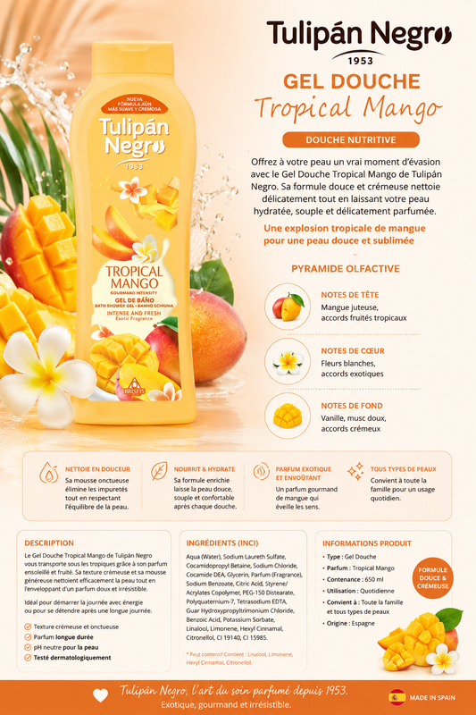 🥭 Tulipán Negro Tropical Mango – Gel Douche 650 ml